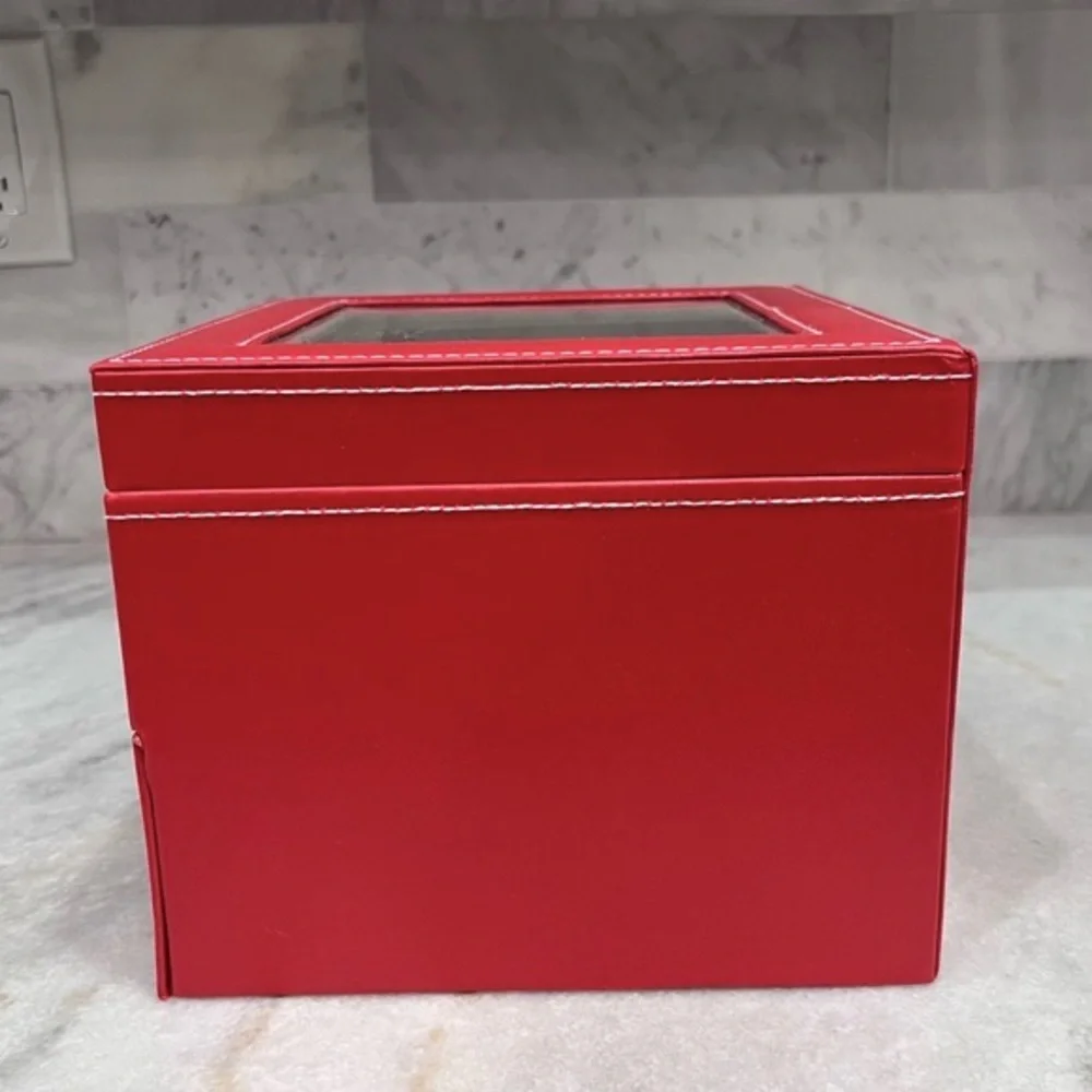 2 TIER Coral Red Faux Leather Watch Box